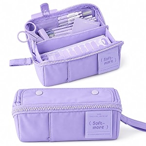soft pencil case for girls multi compartment pencil case large capacity cute aesthetic pencil pouch school stationery organizer for kids students amp teens purple