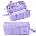 Soft Pencil Case for Girls, Multi Compartment Pencil Case, Large Capacity Cute Aesthetic Pencil Pouch, School Stationery Organizer for Kids, Students &amp; Teens, Purple