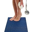 ENKOSI Loofah Non-Slip Shower Mat &amp; Bath Mat – Soft Cushioned Comfort – No Suction Cups for Textured Tubs – Fast Draining Safety for Inside Shower, Family &amp; Elderly (24x16 Navy)