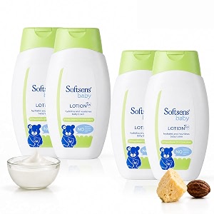 softsens baby lotion 200ml each pack of 4 x 200ml  ph 55  moisturizing shea butter amp milk cream formula  long lasting hydration for newborn dry face body  non-sticky lightweight baby body lotion combo for baby and kids 0-5 years