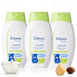 softsens baby lotion 200ml each pack of 3 x 200ml  ph 55  moisturizing shea butter amp milk cream formula  long lasting hydration for newborn dry face body  non-sticky lightweight baby body lotion combo for baby and kids 0-5 years