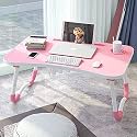 soham Engineered Wood Yogi Mart 'Foldable Bed Study Table Portable Multifunction Lapt Lapdesk Children Bed Foldabe Table Work Office Home With Tablet Slot&amp;Cup Holder Study Table Brown (Pink)