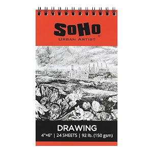 soho urban artist softcover drawing pad - 434x634 - 92 lb 150gsm mixed media sketchbook 24 dual-sided sheets acid-free wire-bound micro-perforated repeated erasing amp reworking
