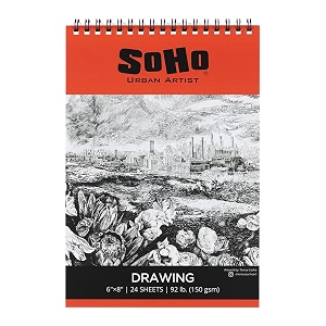 soho urban artist softcover drawing pad - 634x834 - 92 lb 150gsm mixed media sketchbook 24 dual-sided sheets acid-free wire-bound micro-perforated repeated erasing amp reworking
