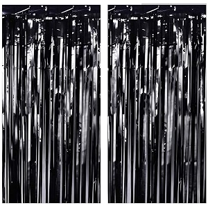 soi foil metallic tinsel fringe big size curtains for birthday anniversaries graduation retirement baby shower decoration pack of 2 black