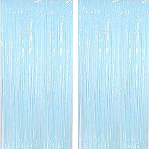 soi foil metallic tinsel fringe big size curtains for birthday anniversaries graduation retirement baby shower decoration pack of 2 pastel blue