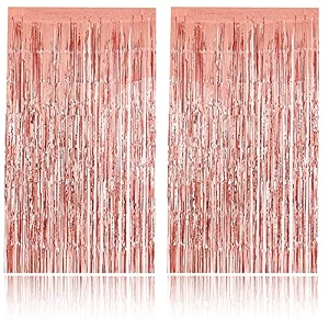 soi foil metallic tinsel fringe big size curtains for birthday anniversaries graduation retirement baby shower decoration pack of 2 rose gold