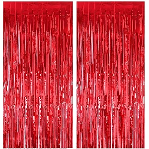 soi foil metallic tinsel fringe big size curtains for birthday anniversaries graduation retirement baby shower decoration pack of 2 red