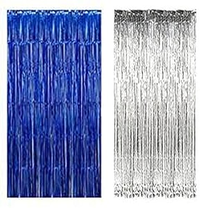 soi tinsel curtains  blue amp silver - birthday decoration pack of 2
