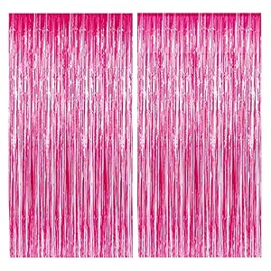 soi foil metallic tinsel fringe big size curtains for birthday anniversaries graduation retirement baby shower decoration pack of 2 pink