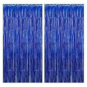 soi foil metallic tinsel fringe big size curtains for birthday anniversaries graduation retirement baby shower decoration pack of 2 blue