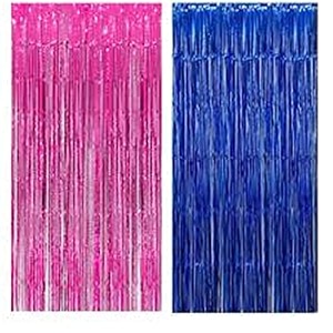 soi foil metallic tinsel fringe big size curtains for birthday anniversaries graduation retirement baby shower decoration pack of 2 pink blue