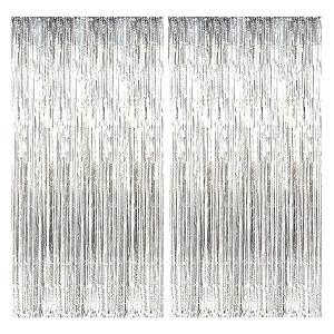 soi foil metallic tinsel fringe big size curtains for birthday anniversaries graduation retirement baby shower decoration pack of 2 silver
