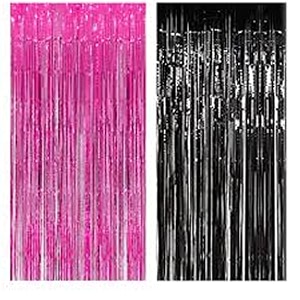 soi foil metallic tinsel fringe big size curtains for birthday anniversaries graduation retirement baby shower decoration pack of 2 black pink