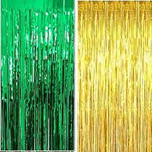 soi foil metallic tinsel fringe big size curtains for birthday anniversaries graduation retirement baby shower decoration pack of 2 green gold