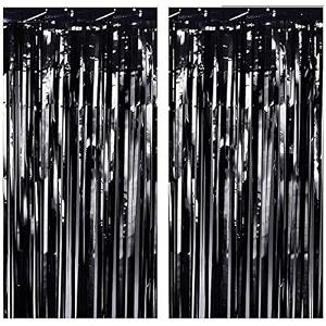 soi foil metallic tinsel fringe big size curtains for birthday anniversaries graduation retirement baby shower decoration pack of 2 black