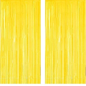 soi foil metallic tinsel fringe big size curtains for birthday anniversaries graduation retirement baby shower decoration pack of 2 pastel bright yellow