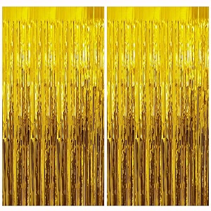 soi foil metallic tinsel fringe big size curtains for birthday anniversaries graduation retirement baby shower decoration pack of 2 gold