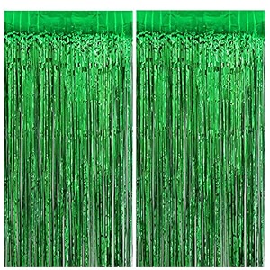 soi foil metallic tinsel fringe big size curtains for birthday anniversaries graduation retirement baby shower decoration pack of 2 green