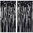 SOI Foil Metallic Tinsel Fringe Big Size Curtains for Birthday, Anniversaries, Graduation, Retirement, Baby Shower Decoration (Pack of 2) (Black)