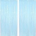 SOI Foil Metallic Tinsel Fringe Big Size Curtains for Birthday, Anniversaries, Graduation, Retirement, Baby Shower Decoration (Pack of 2) (Pastel Blue)