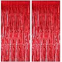 SOI Foil Metallic Tinsel Fringe Big Size Curtains for Birthday, Anniversaries, Graduation, Retirement, Baby Shower Decoration (Pack of 2) (Red)