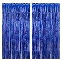 SOI Foil Metallic Tinsel Fringe Big Size Curtains for Birthday, Anniversaries, Graduation, Retirement, Baby Shower Decoration (Pack of 2) (Blue)