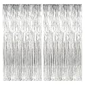 SOI Foil Metallic Tinsel Fringe Big Size Curtains for Birthday, Anniversaries, Graduation, Retirement, Baby Shower Decoration (Pack of 2) (Silver)