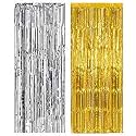 SOI Metallic Tinsel Fringe Big Size Curtains for Birthday, Anniversaries, Graduation, Retirement, Baby Shower Decoration (Pack of 2) (Silver Gold) | Fringe Curtains for Decoration