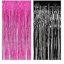 SOI Foil Metallic Tinsel Fringe Big Size Curtains for Birthday, Anniversaries, Graduation, Retirement, Baby Shower Decoration (Pack of 2) (Black Pink)
