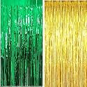 SOI Foil Metallic Tinsel Fringe Big Size Curtains for Birthday, Anniversaries, Graduation, Retirement, Baby Shower Decoration (Pack of 2) (Green Gold)