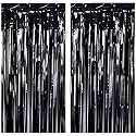 SOI Foil Metallic Tinsel Fringe Big Size Curtains for Birthday, Anniversaries, Graduation, Retirement, Baby Shower Decoration (Pack of 2) (Black)