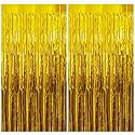 SOI Foil Metallic Tinsel Fringe Big Size Curtains for Birthday, Anniversaries, Graduation, Retirement, Baby Shower Decoration (Pack of 2) (Gold)