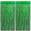 SOI Foil Metallic Tinsel Fringe Big Size Curtains for Birthday, Anniversaries, Graduation, Retirement, Baby Shower Decoration (Pack of 2) (Green)