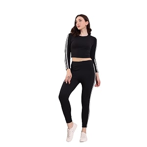 soild full sleeve striped  round neck tracksuit for women and girls