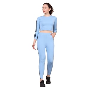 soild full sleeve striped  round neck tracksuit for women and girls