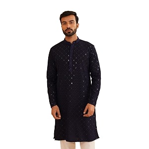 sojanya men39s coffee brown cotton blend kurta with intricate embroidery amp subtle sequin work