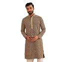 SOJANYA Men's Coffee Brown Cotton Blend Kurta with Intricate Embroidery &amp; Subtle Sequin Work