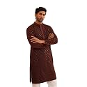 SOJANYA Men's Coffee Brown Cotton Blend Kurta with Intricate Embroidery &amp; Subtle Sequin Work