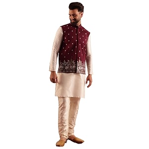 SOJANYA Mens Silk Blend Cream Kurta and