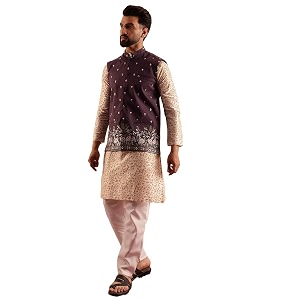 SOJANYA Mens Silk Blend Cream Kurta