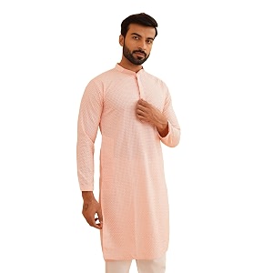 SOJANYA Mens Cotton Checkered Thread Embroidered Long