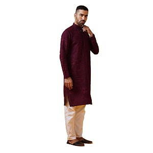 sojanya since 1958 men39s cotton silk kantha thread embroidered kurta with white pyjama