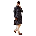 SOJANYA (Since 1958 Men's Cotton Silk Kantha Thread Embroidered Kurta with White Pyjama