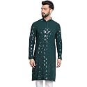 SOJANYA (Since 1958 Men's Cotton Embroidered Sequinned Long Kurta