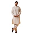 SOJANYA (Since 1958 Men's Cotton Silk Kantha Thread Embroidered Kurta with White Pyjama