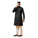 SOJANYA (Since 1958 Men's Cotton Silk Kantha Thread Embroidered Kurta with White Pyjama