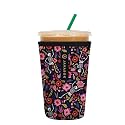 Sok It JavaSok Iced Coffee &amp; Cold Soda Insulated Neoprene Cup Sleeve (Floral Skeleton, Medium: 22-28oz)