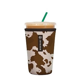 sok it java sok reusable neoprene insulator sleeve for iced coffee cups brown cow medium 24-28oz