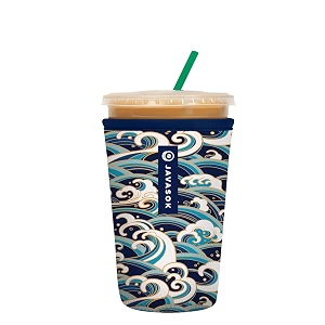 sok it java sok reusable neoprene insulator sleeve for iced coffee cups perfect wave medium 24-28oz